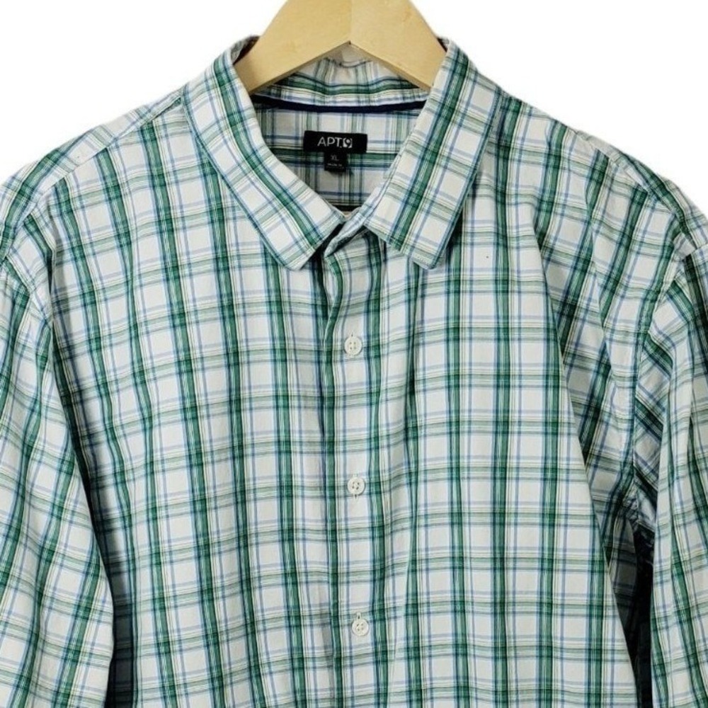 Apt 9 Button Down Shirt Mens XL Green Plaid Long Sleeve Cotton Casual
